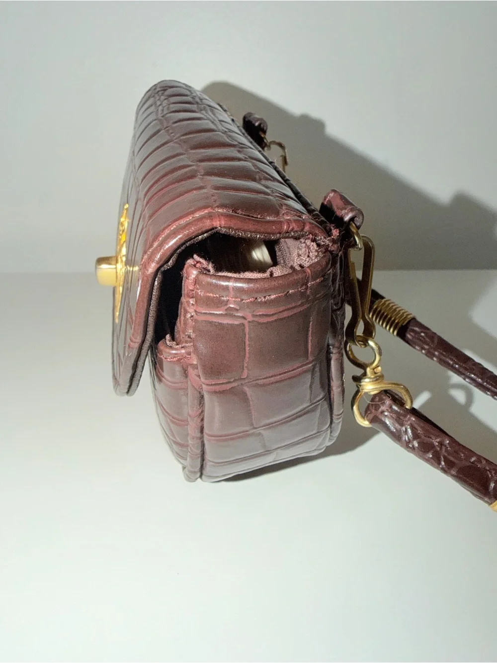 Vintage Diva Brown Embossed Crocodile Four Way Baby Bag